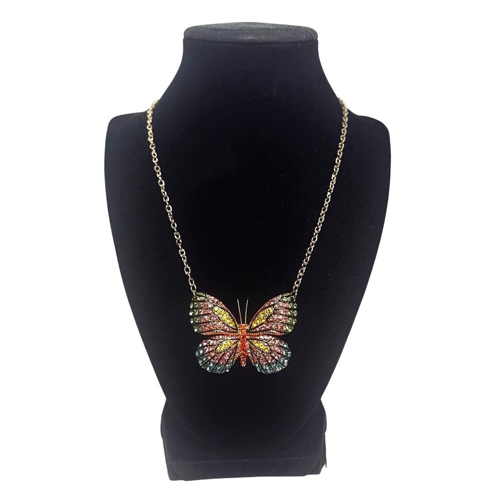 Cara NY Gold Tone With Multiple Colored Rhinestone Butterfly Necklace (6283-1-2)